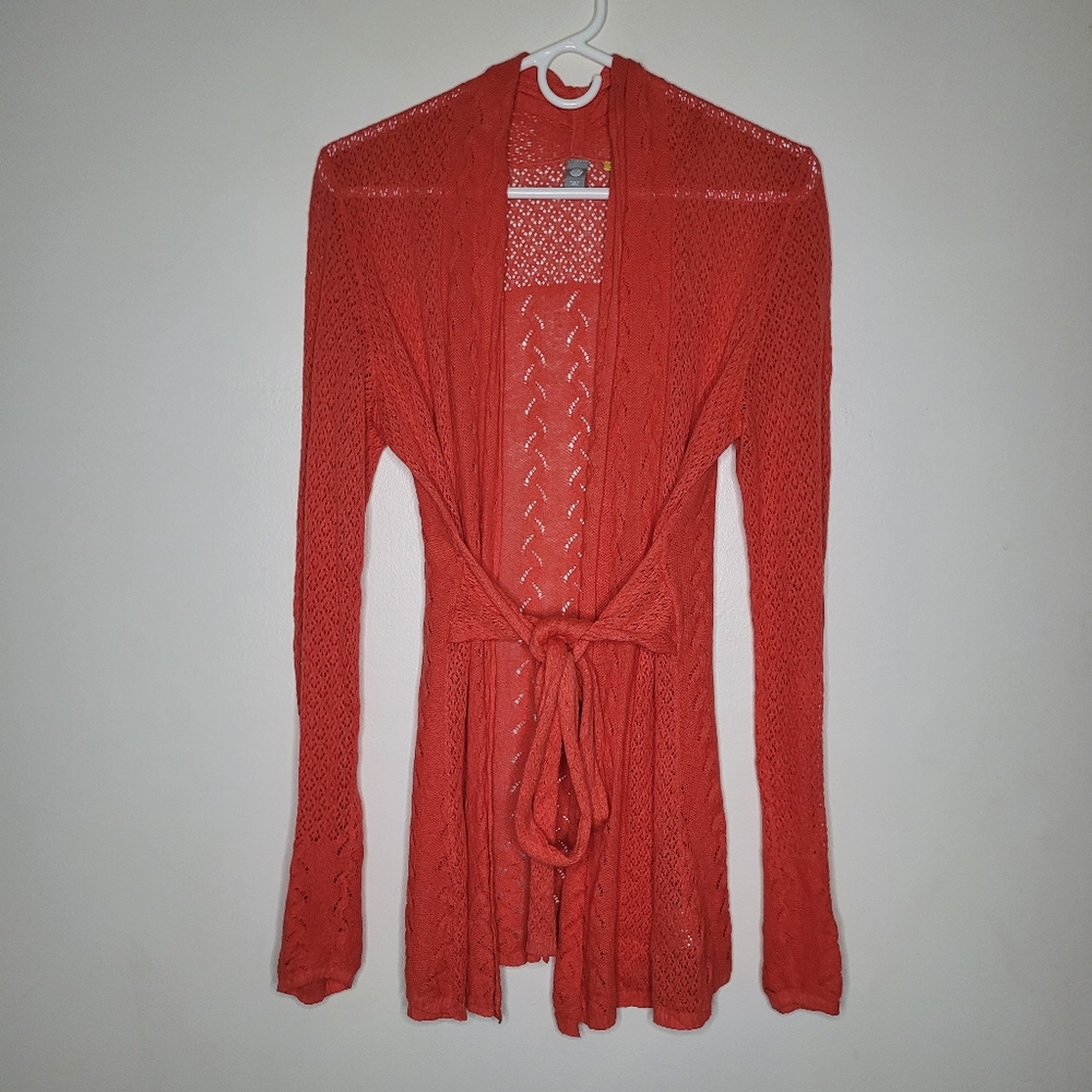 Anthropologie Knitted & Knotted Cardigan Coral Small Linen Blend Lagenlook Beach